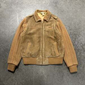 Vintage Country Craft Genuine Leather Suede & Knit Bomber Jacket Tan Men's Large